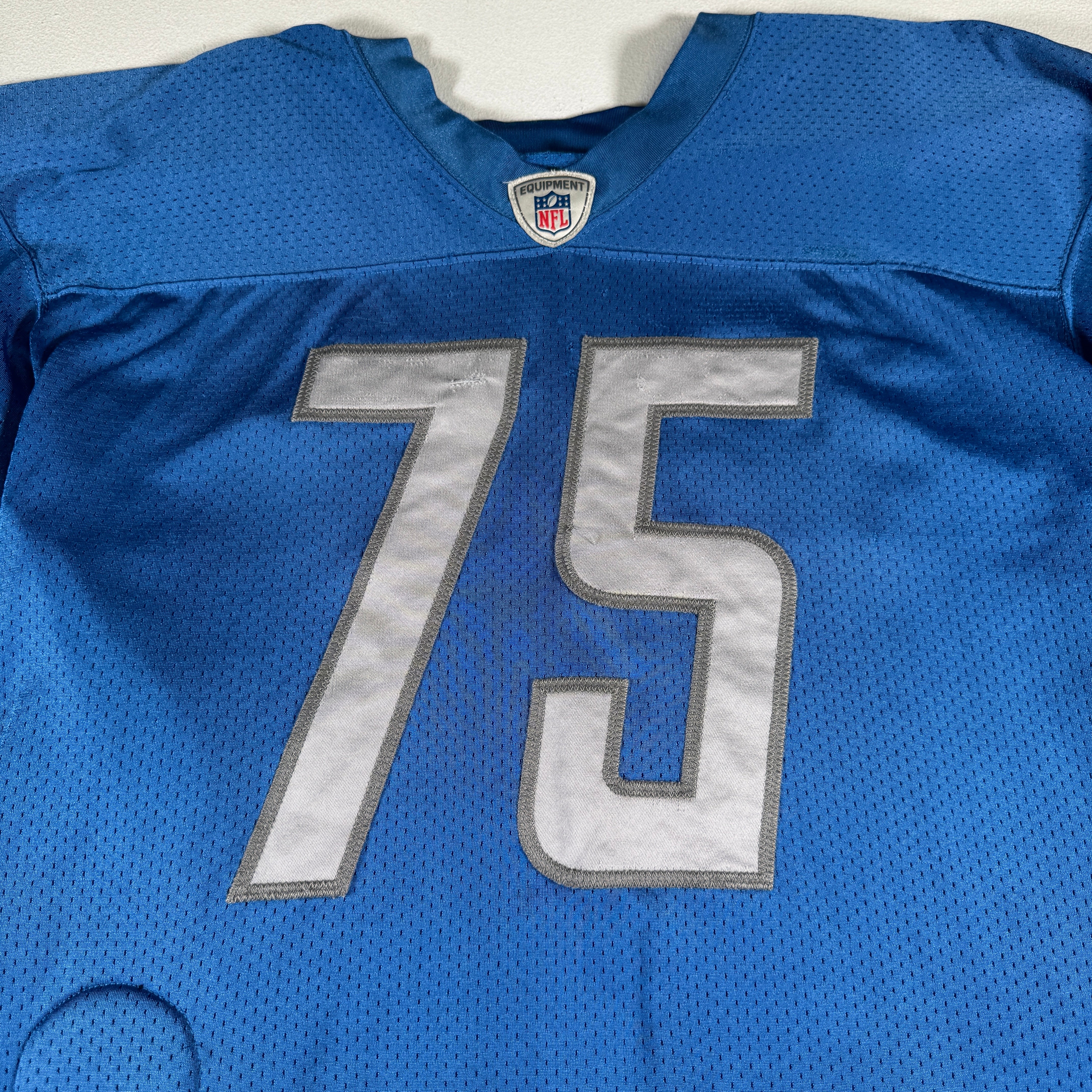 Detroit Lions #75 2024 Era White Game Worn Used Nike Practice Jersey GA 