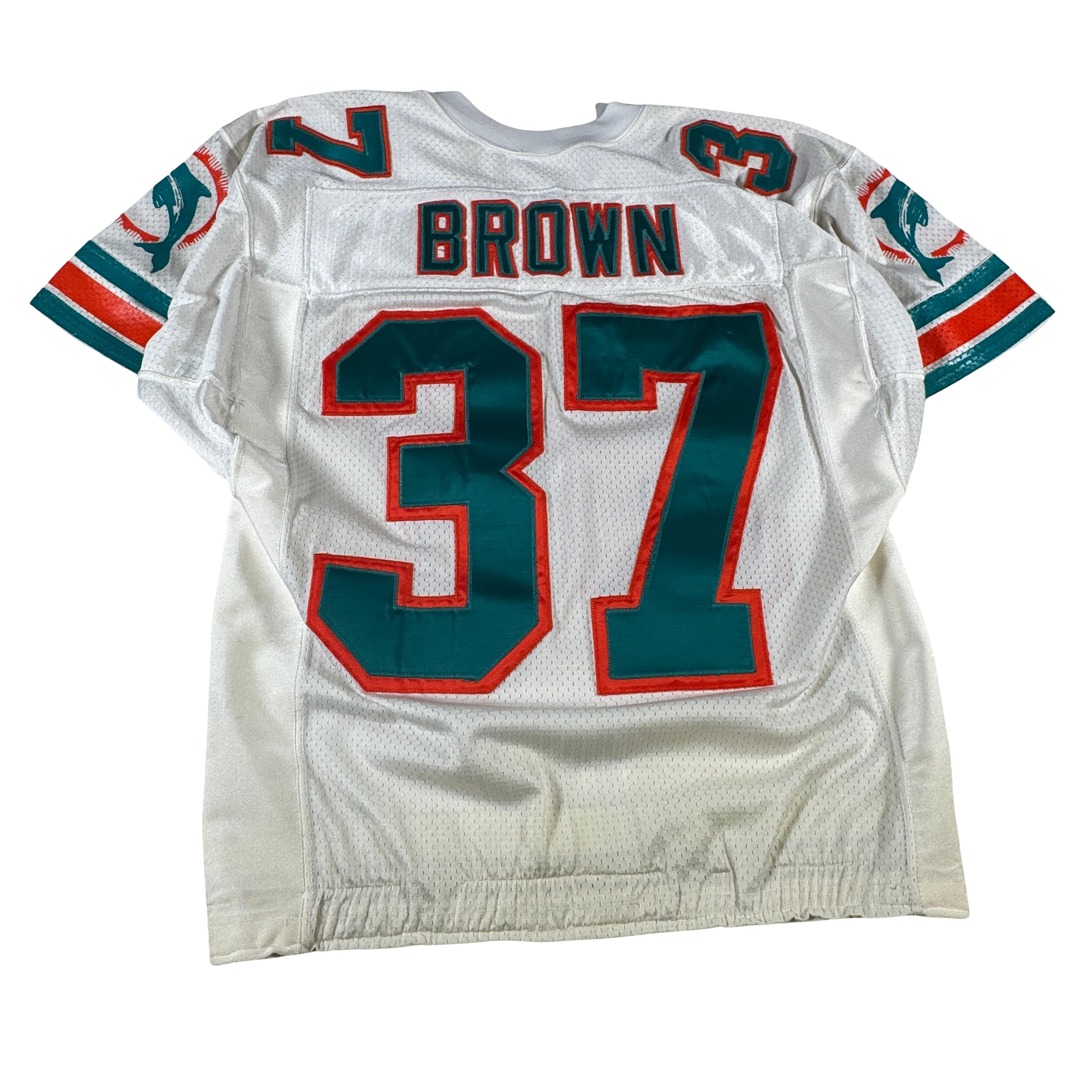 JB Brown 1990s Miami Dolphins Game Worn Used Bike Wilson Jersey Jersey GA 