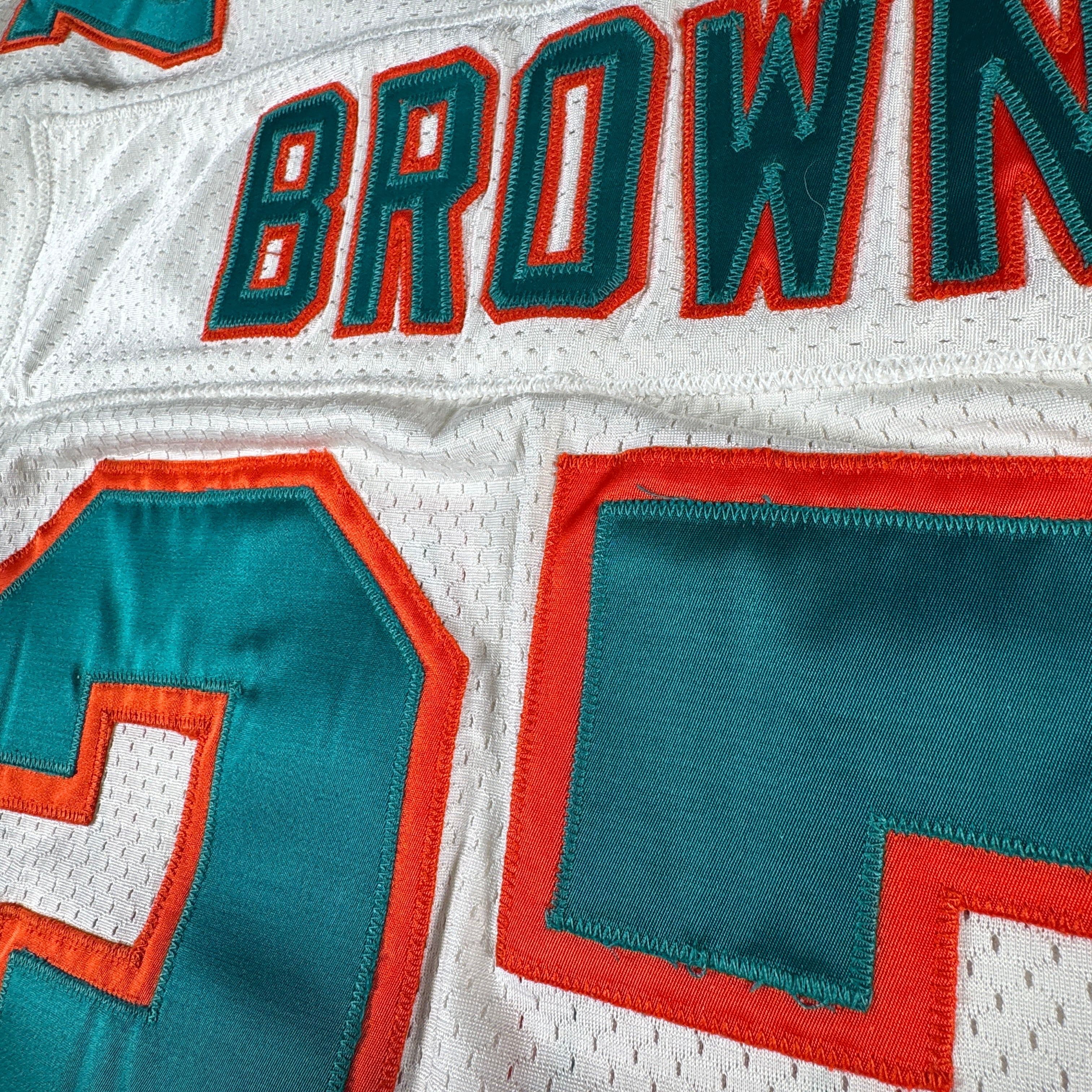 JB Brown 1990s Miami Dolphins Game Worn Used Bike Wilson Jersey Jersey GA 