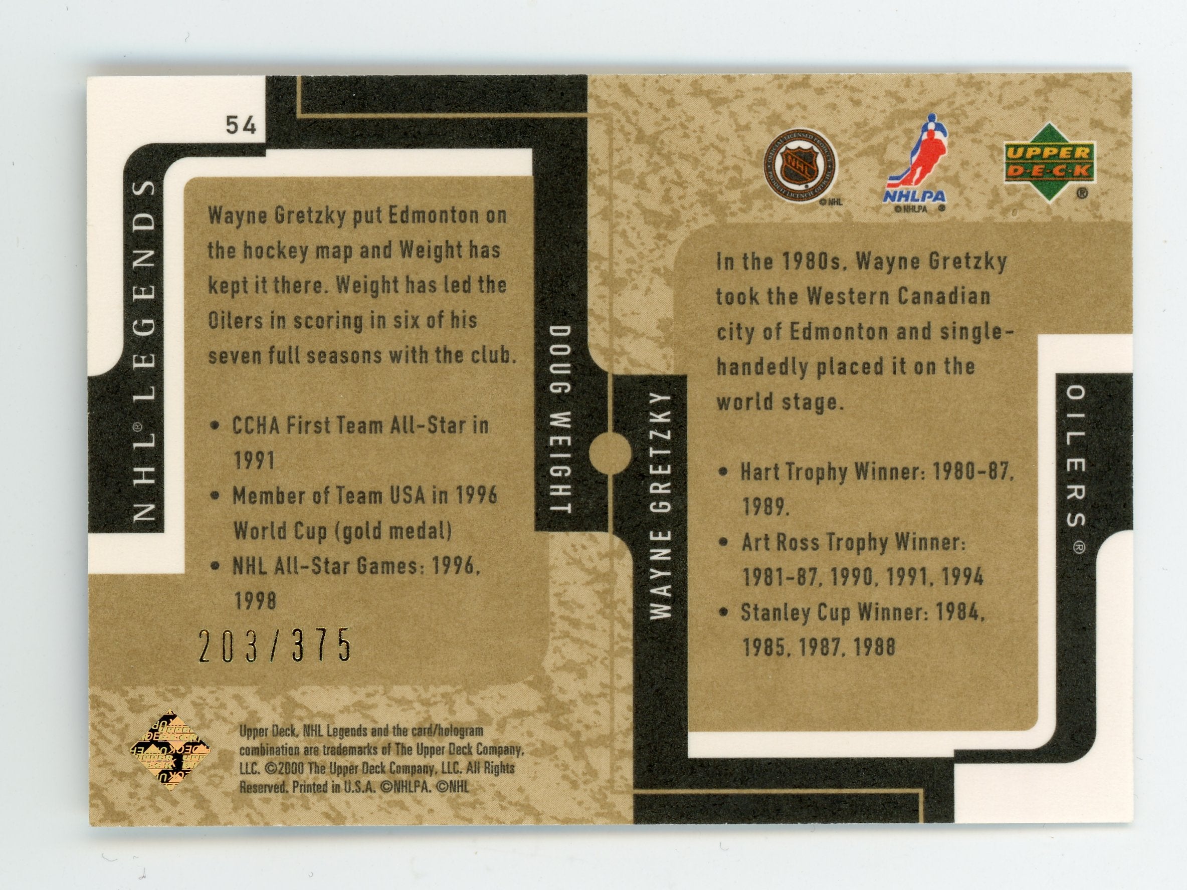 Wayne Gretzky & Doug Weight 2000 UD Team Foundations NHL Legends #54 /375   