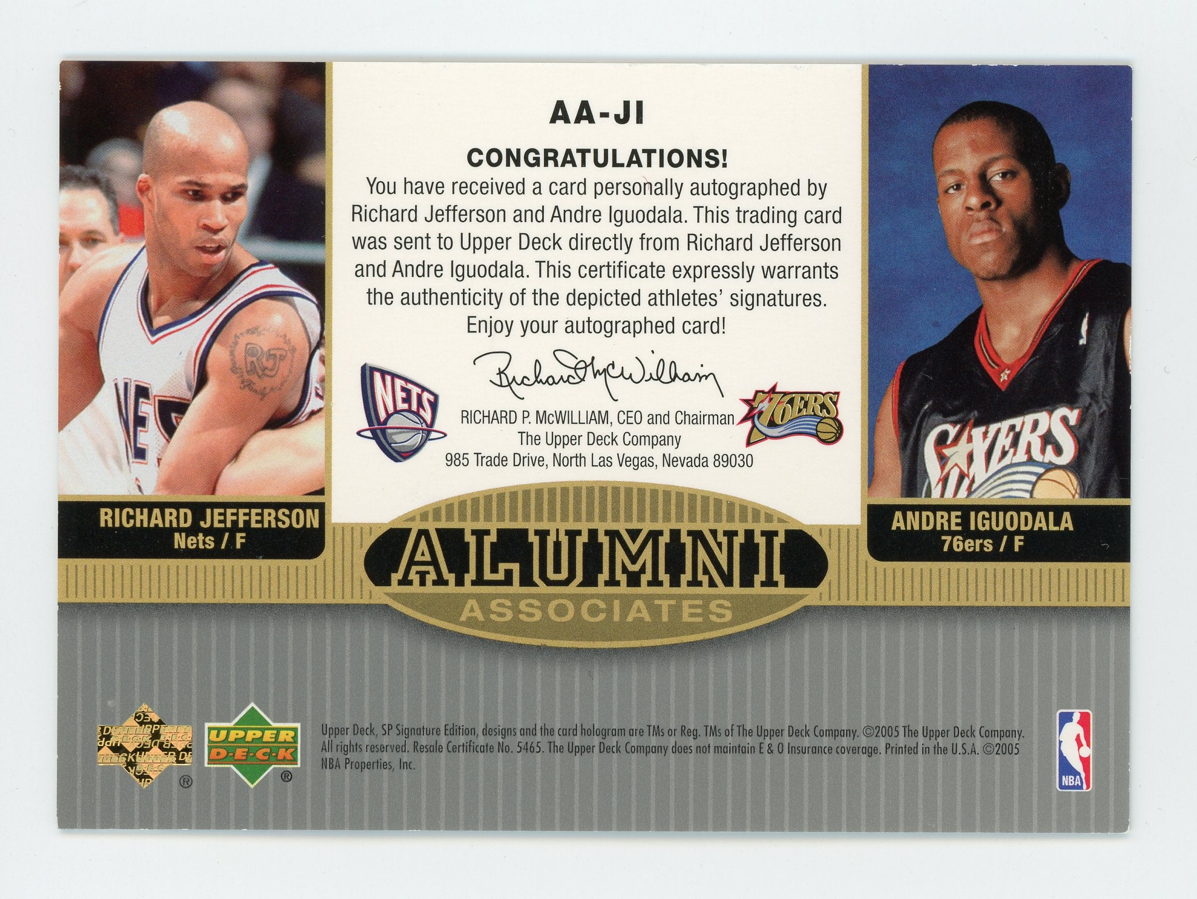 Richard Jefferson Andre Iguodala 2005 UD Signature Edition Alumni Associates AA-JI /100   