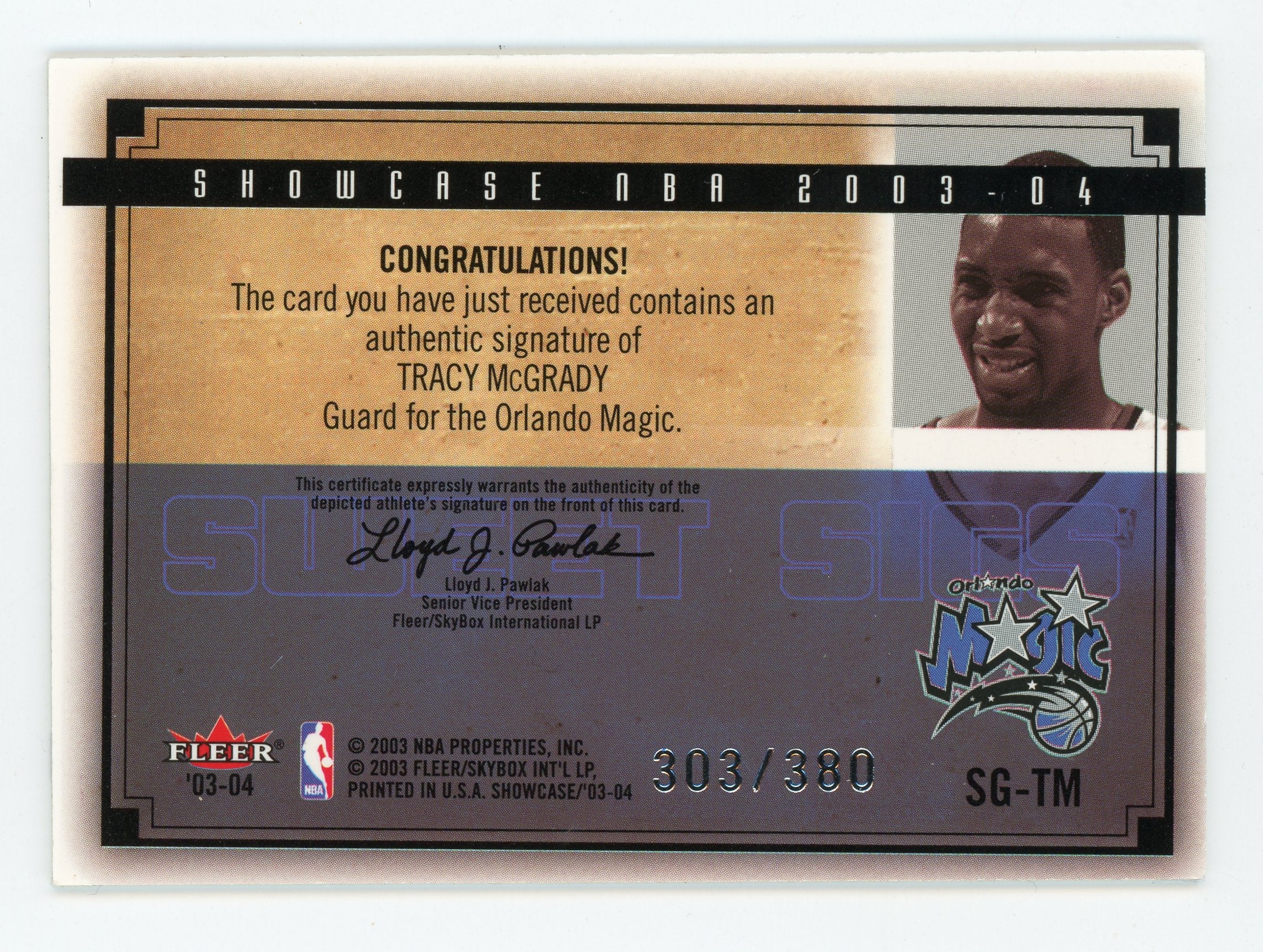 Tracy McGrady 2003-04 Fleer Showcase NBA Sweet Sigs Magic SG-TM /380   