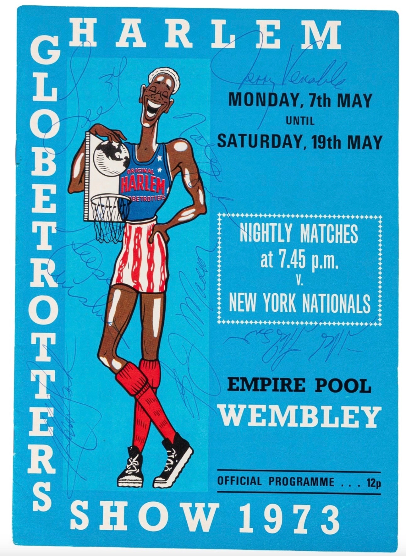 Harlem Globetrotters 1973 Wembley London Autographed Signed Vintage Program AMCo COA