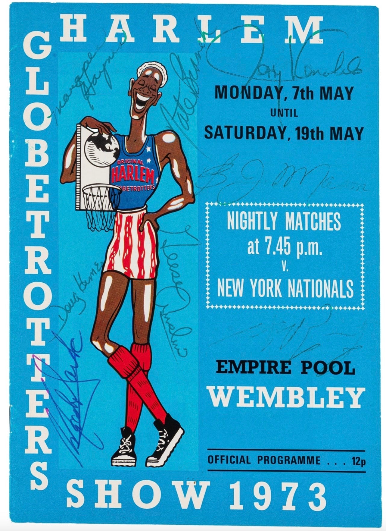 Harlem Globetrotters 1973 Wembley London Autographed Signed Vintage Program AMCo COA