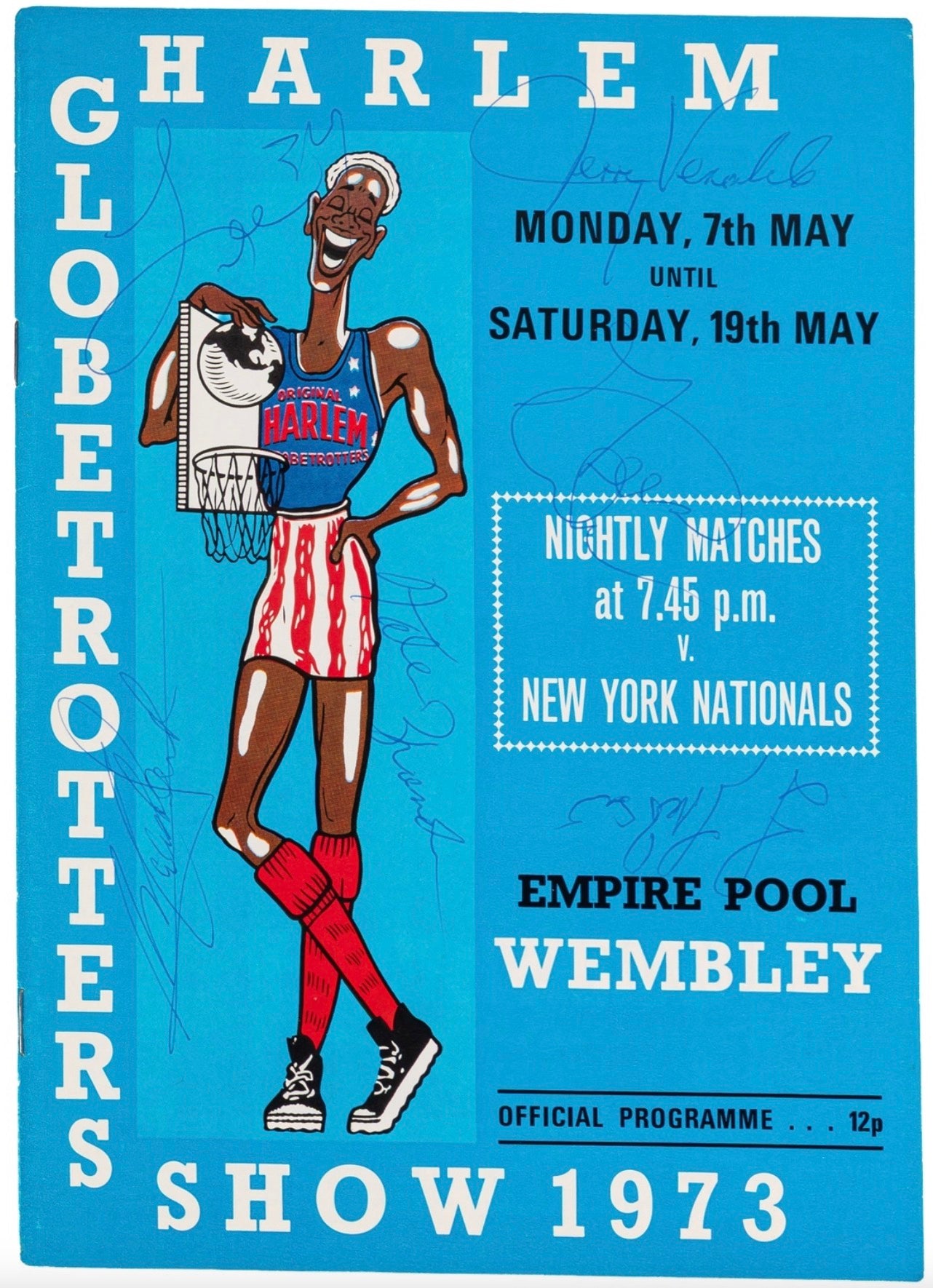 Harlem Globetrotters 1973 Wembley London Autographed Signed Vintage Program AMCo COA