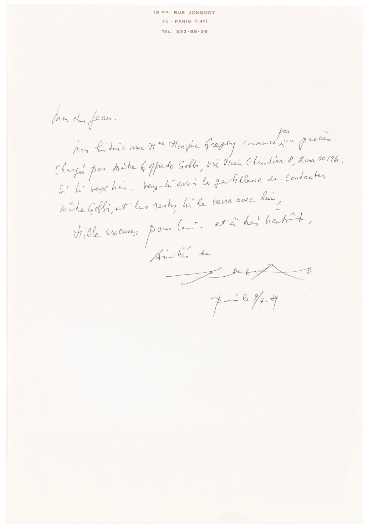 Zao Wou-Ki Chinese French Painter Artist Autographed Signed Handwritten Letter AMCo COA