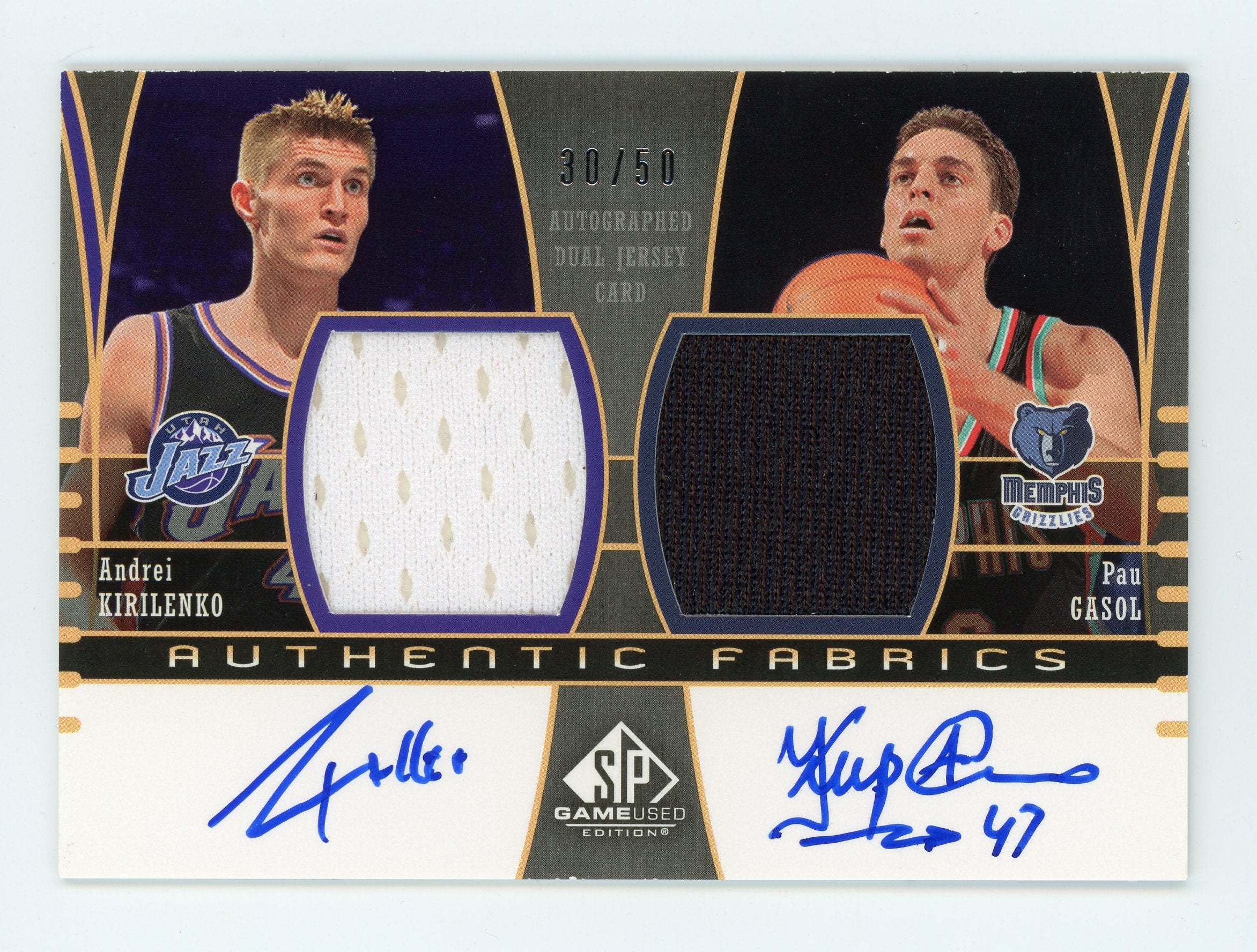 Pau Gasol Andrei Kirilenko 2004-05 UD SP Game Used Edition Authentic Fabrics Auto /50 #AAF2-KG   