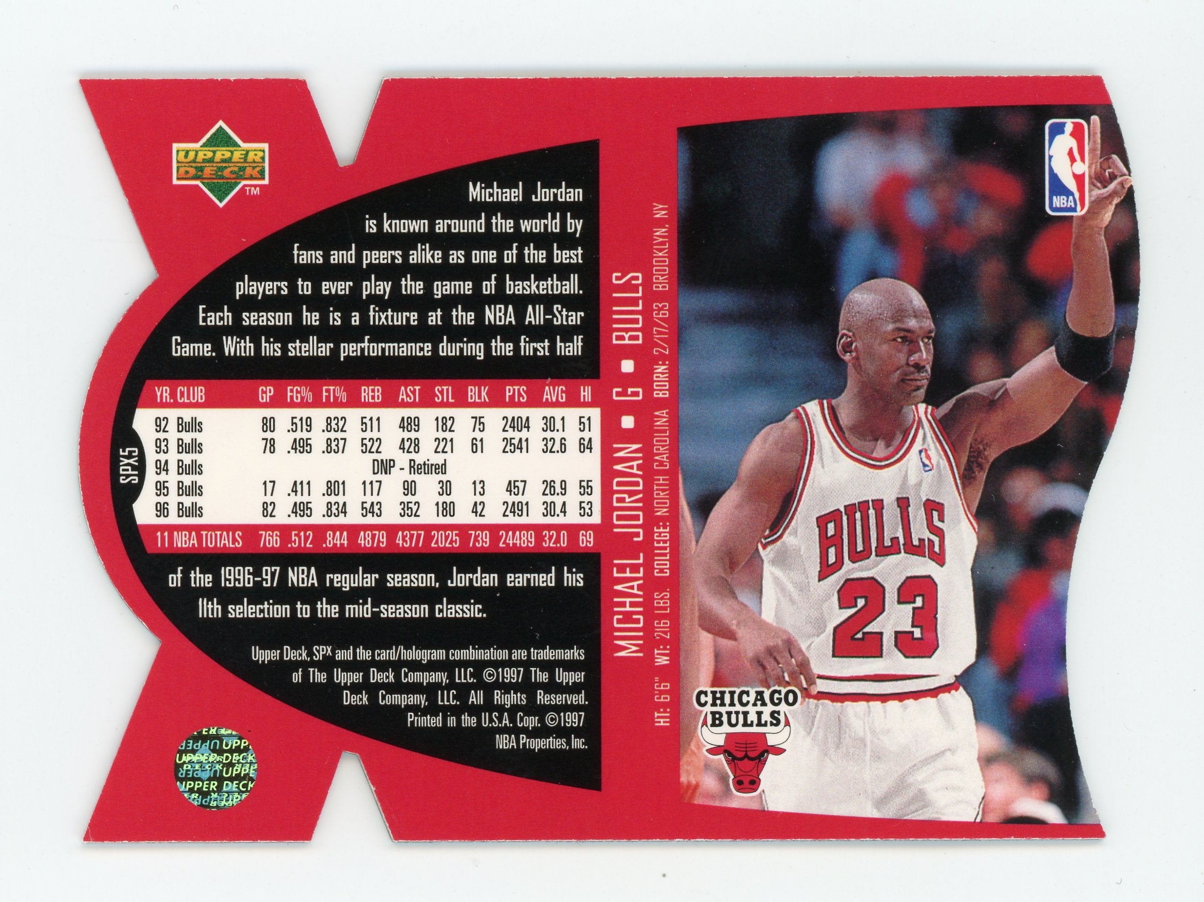 Michael Jordan 1997 UD SPx Die-Cut Chicago Bulls #SPX5   