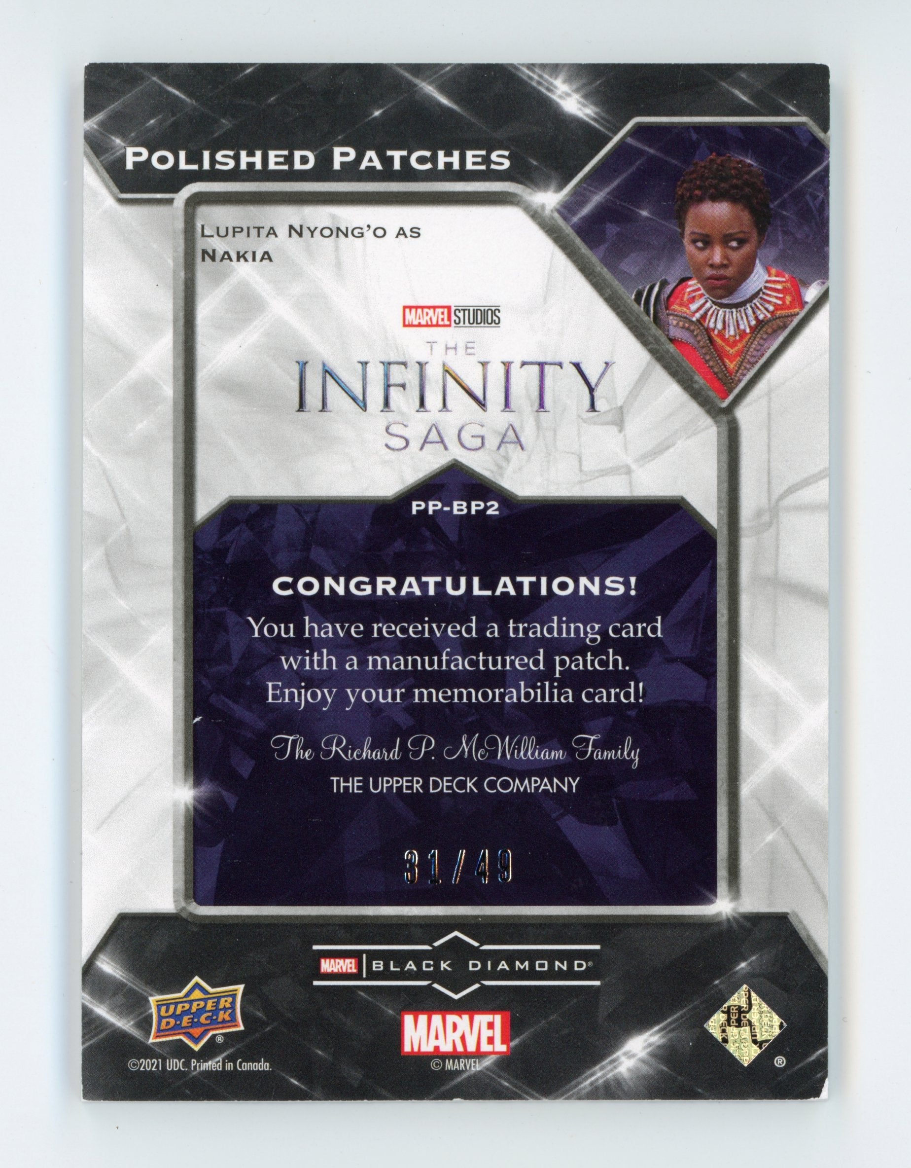 Lupita Nyong'o 2021 UD Black Diamond Polished Patches Black Panther Nakia /49 #PP-BP2   