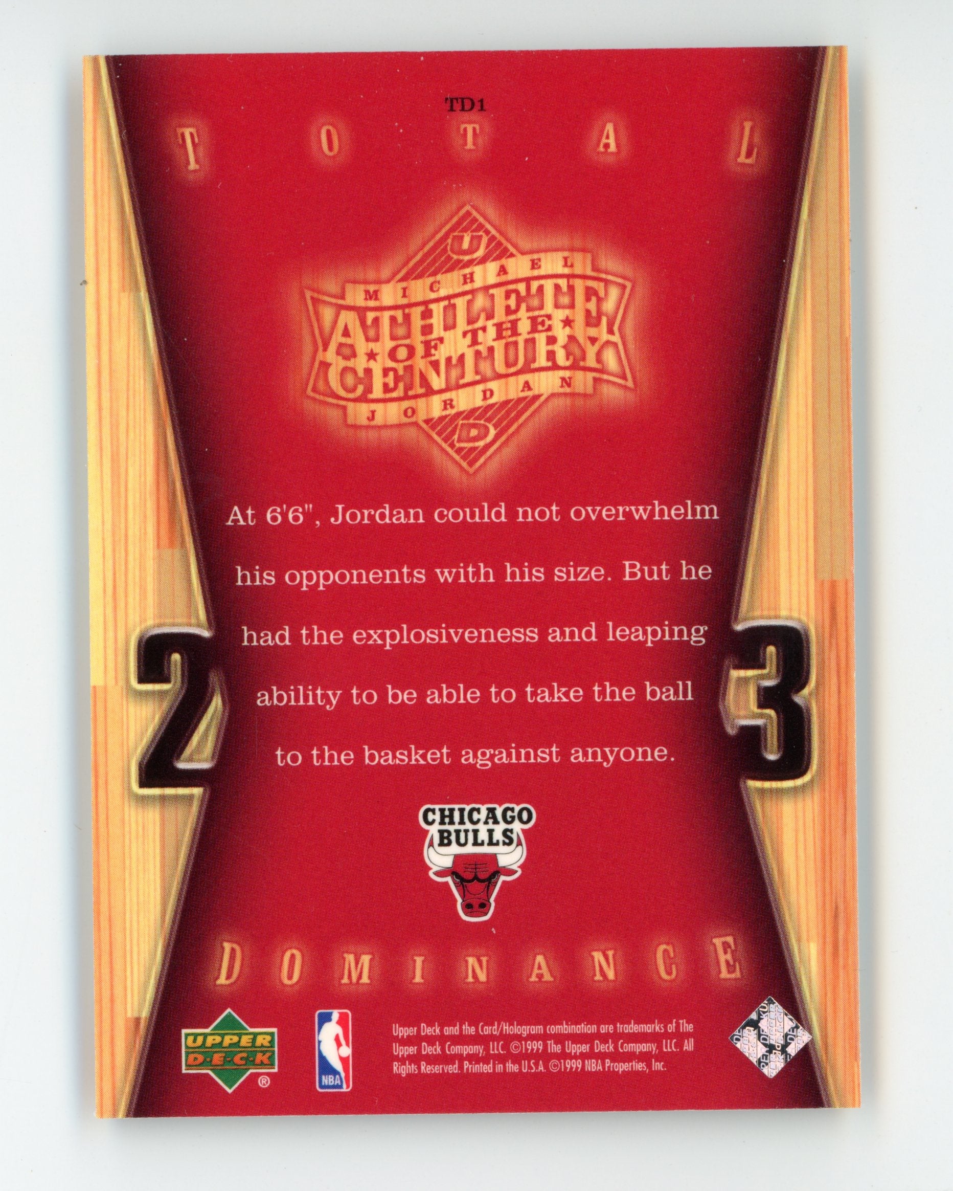 Michael Jordan 1999 UD Total Dominance Athlete Of The Century #TD1   