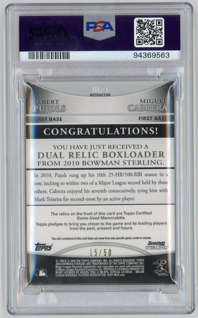Albert Pujols & Miguel Cabrera 2010 Bowman Sterling Dual Relics Gold Refractor #BL-1  PSA 9
