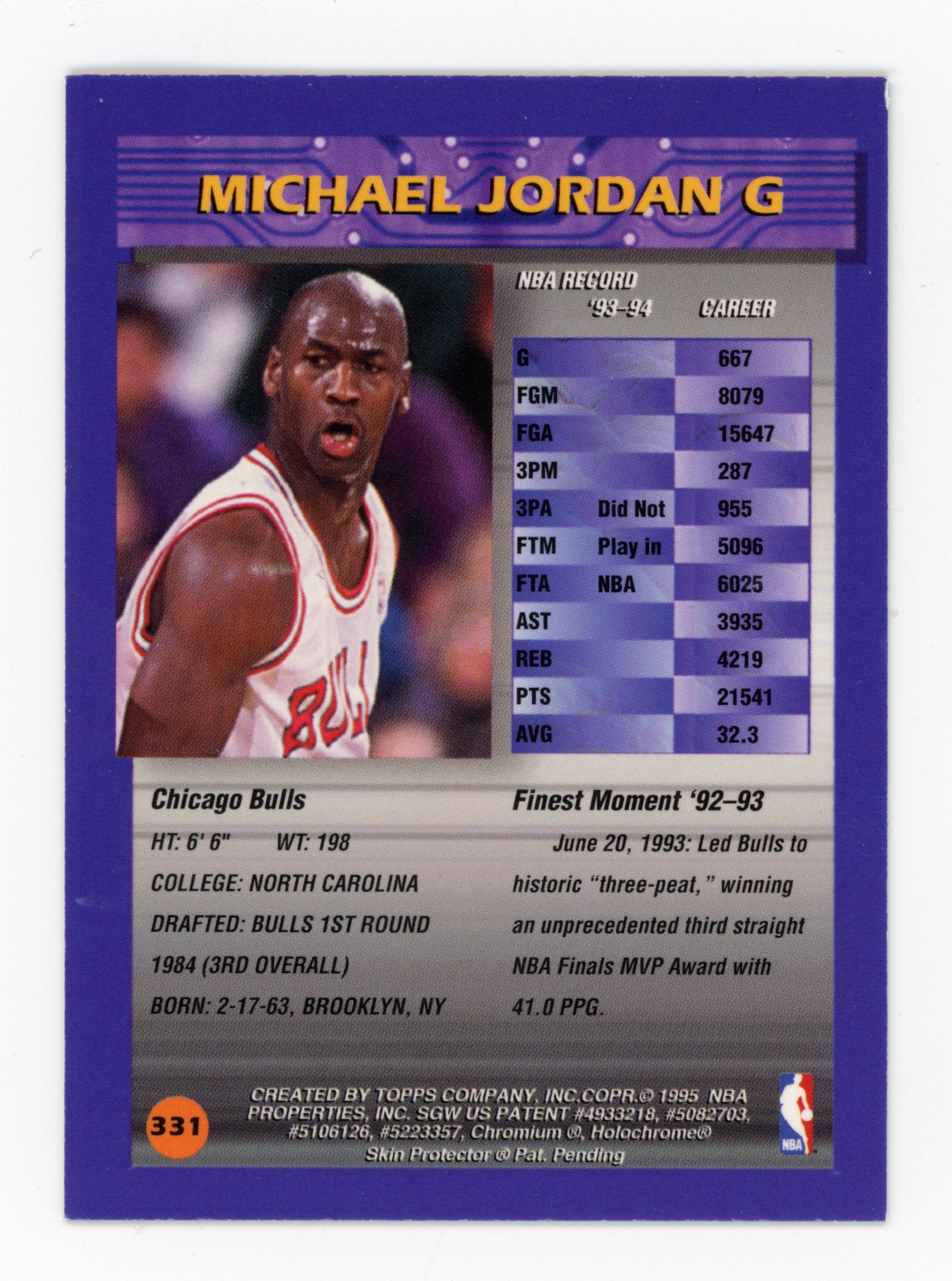Michael Jordan 1994-95 Topps Finest 331 Chicago Bulls   