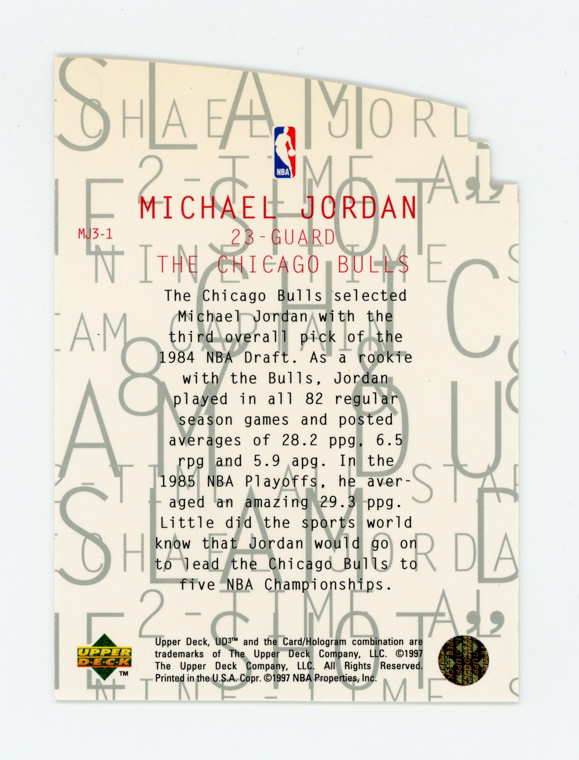 Michael Jordan 1997 UD3 Die Cut MJ3-1 Chicago Bulls   
