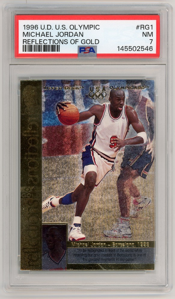 Michael Jordan 1996 Upper Deck US Olympic #RG1 Reflections Of Gold  PSA 7