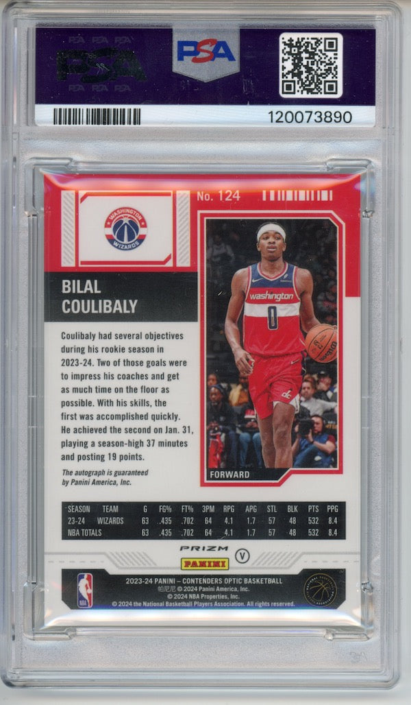 Bilal Coulibaly 2023 Panini Contenders Optic Autograph #124 Wizards Card PSA 9