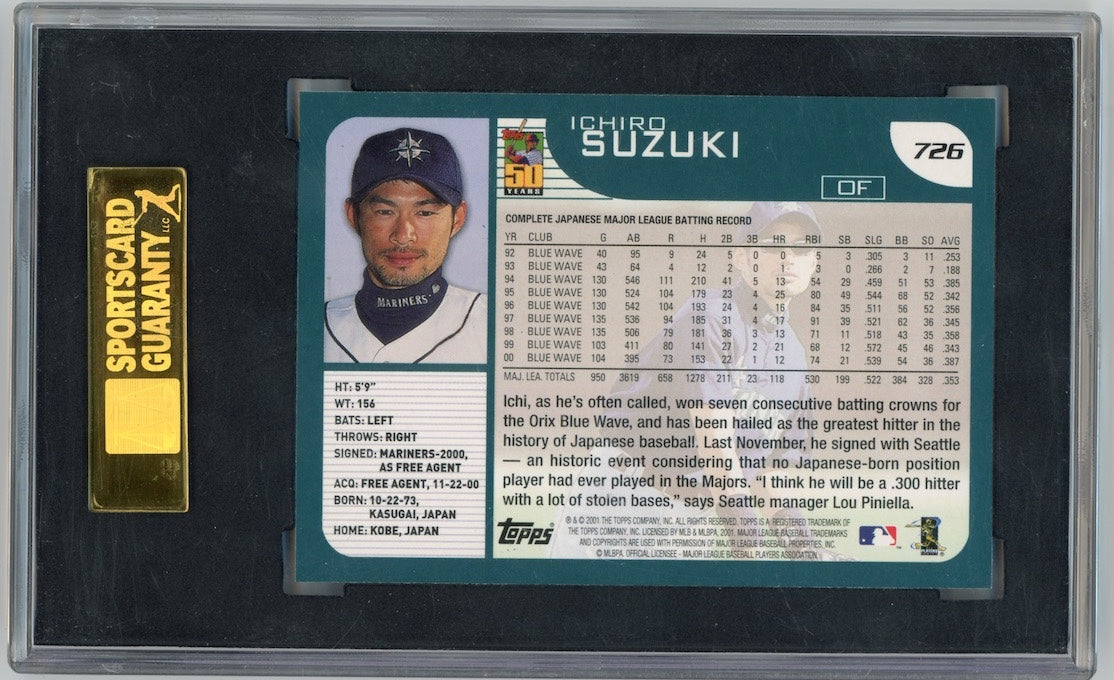 Ichiro Suzuki 2001 Topps 50 Year Rookie RC #726 Seattle Mariners  SGC  9