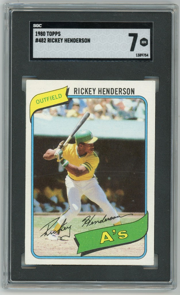 Rickey Henderson 1980 Topps Rookie Card RC #482 Oakland Athletics  SGC 7