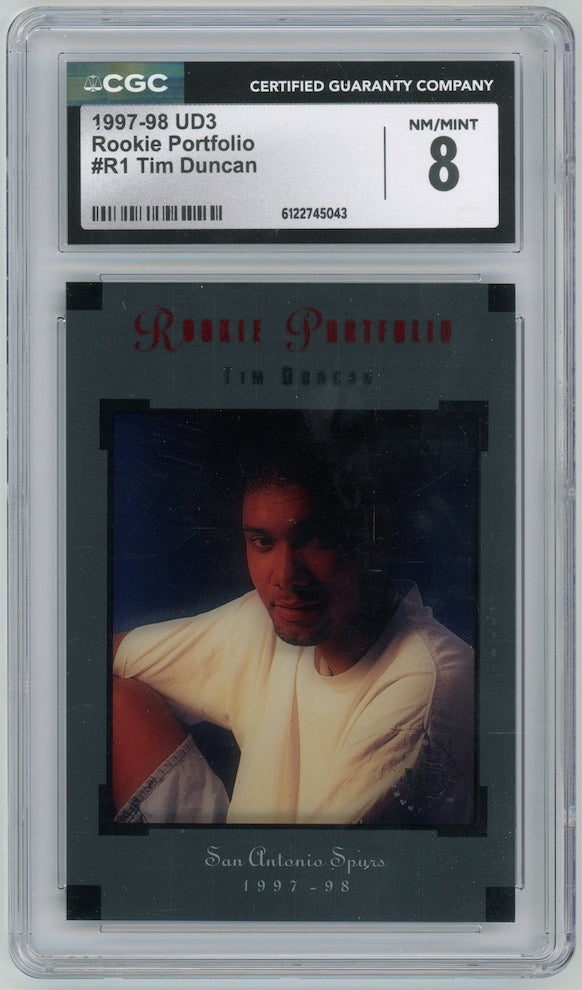 Tim Duncan 1997-98 UD3 Rookie Portfolio RC #R1 San Antonio Spurs  CGC 8