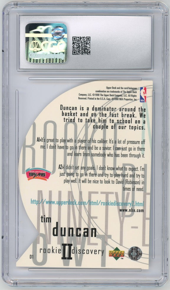 Tim Duncan 1997-98 UD Rookie Discovery II RC #D1 Spurs  CGC 8
