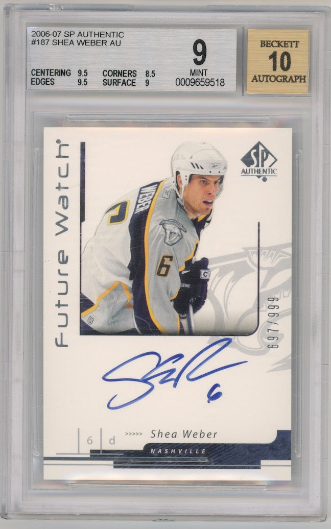 Shea Weber 2006-07 SP Authentic Future Watch #187 Rookie Auto  BGS 9