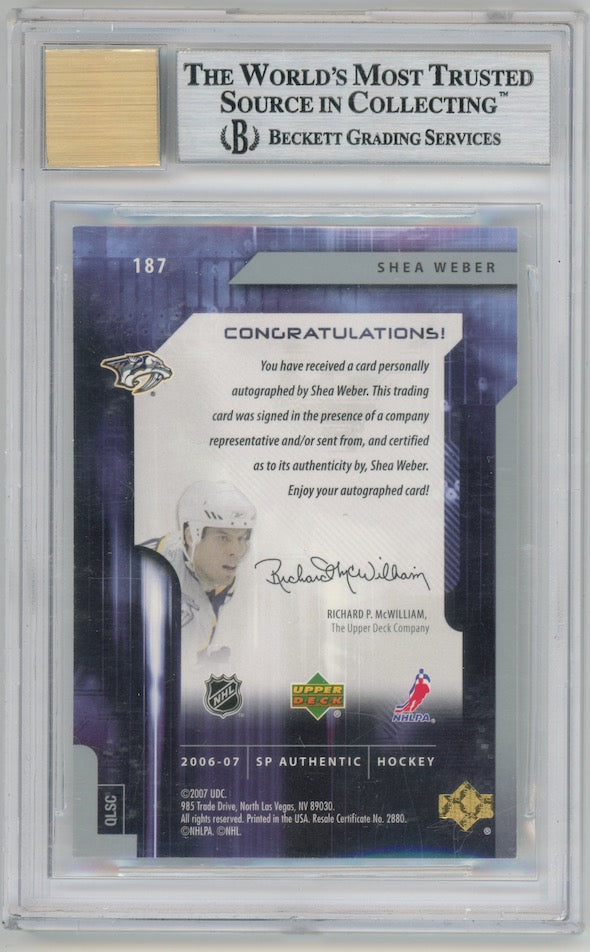 Shea Weber 2006-07 SP Authentic Future Watch #187 Rookie Auto  BGS 9