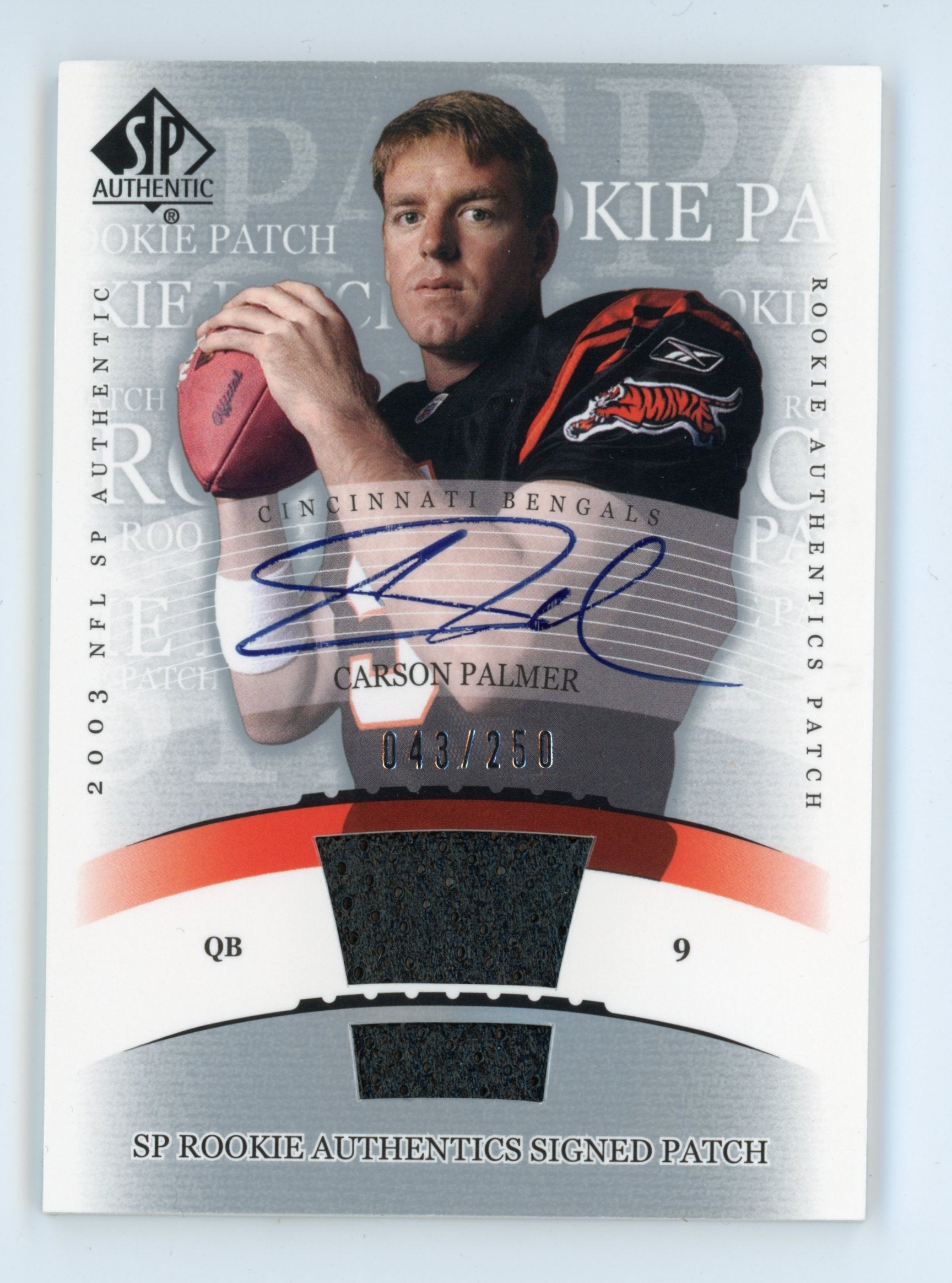 Carson Palmer 2003 UD SP Authentic Rookie Patch Auto #270 Cincinnati Bengals   