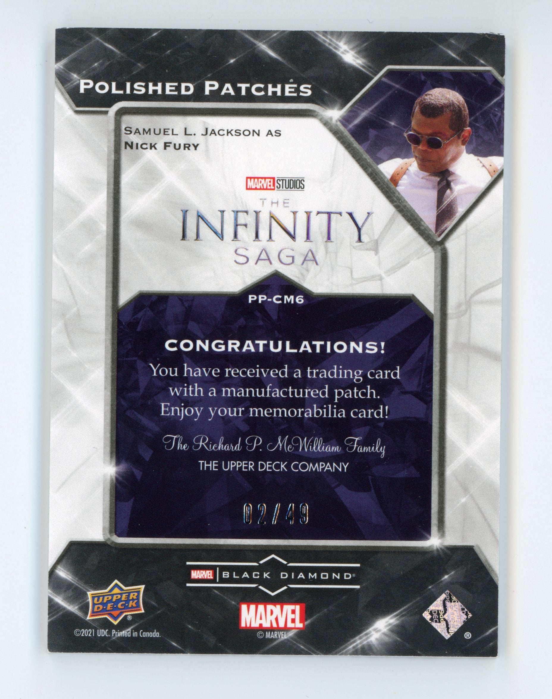 Samuel L Jackson 2021 UD Black Diamond Polished Patches Captain Marvel Nick Fury /49   