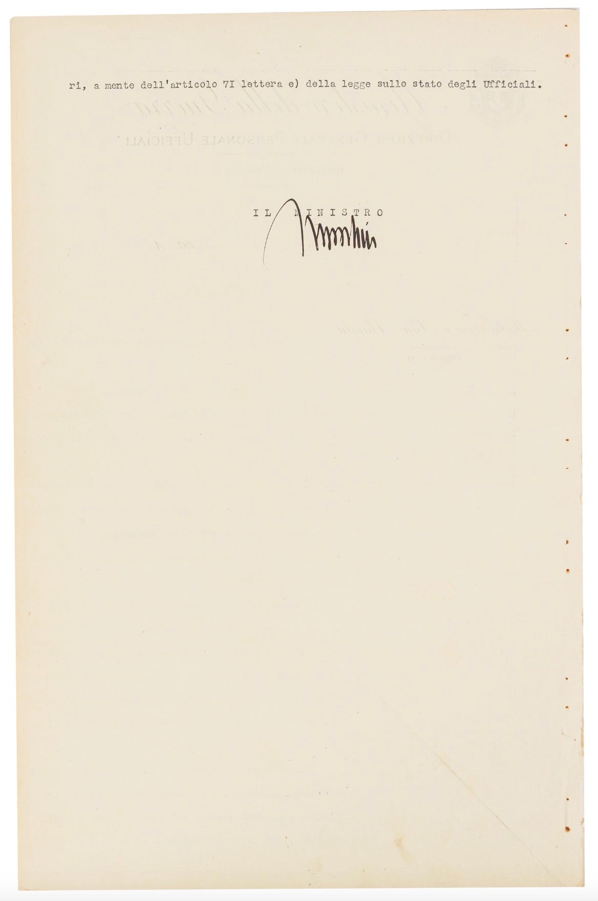 Benito Mussolini Italian Dictator Autographed Signed 1933 Military Document AMCo LOA