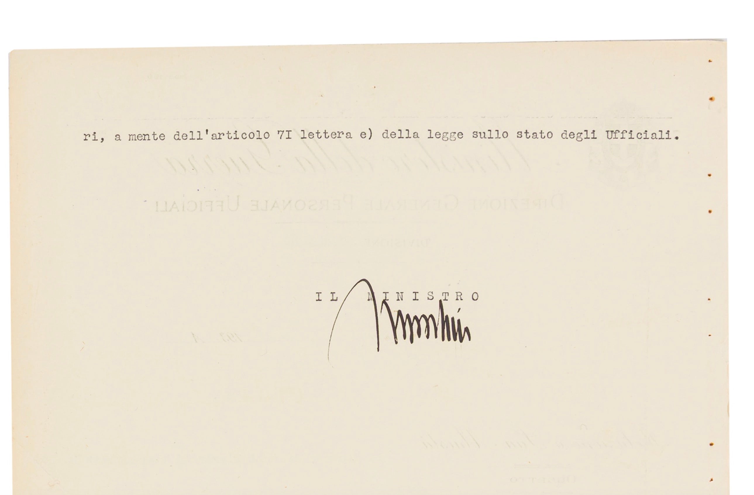 Benito Mussolini Italian Dictator Autographed Signed 1933 Military Document AMCo LOA