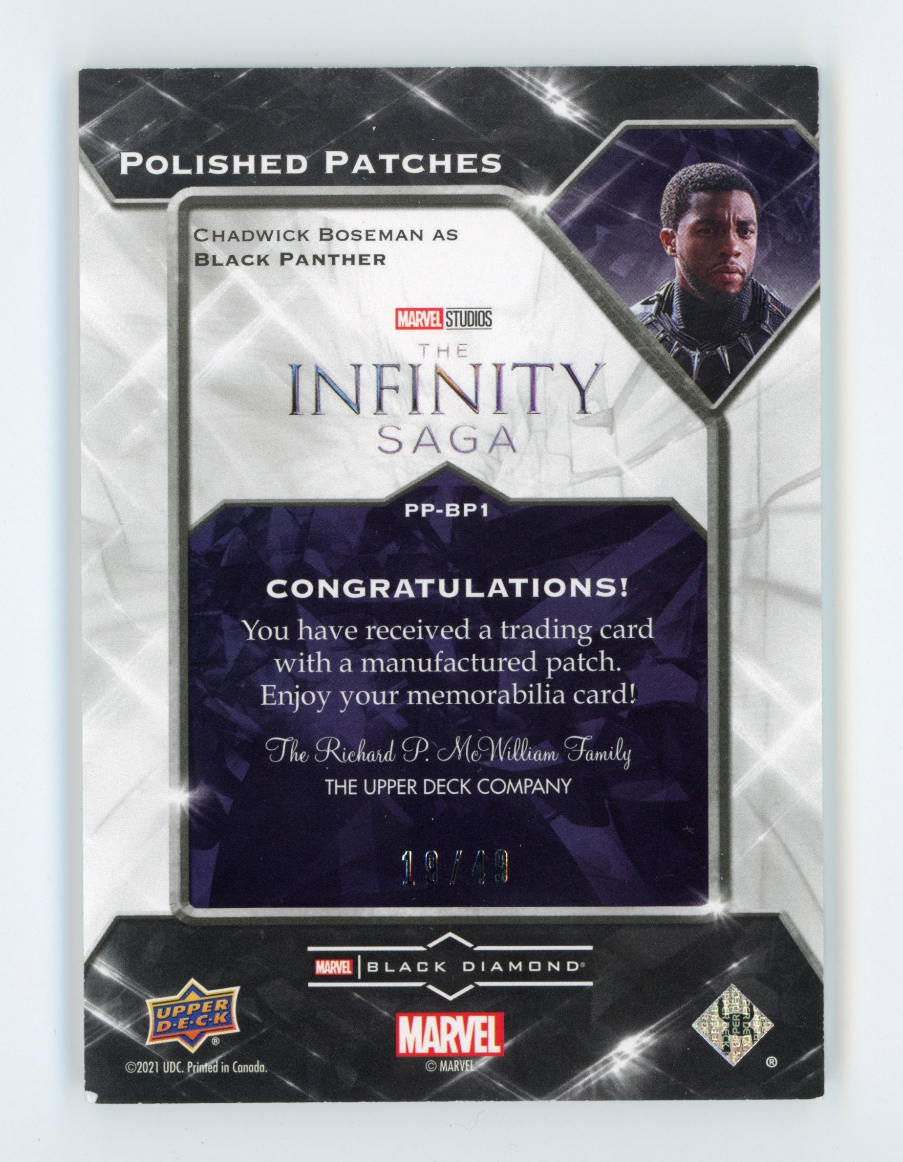 Chadwick Boseman 2021 UD Black Diamond Polished Patches Black Panther /49   