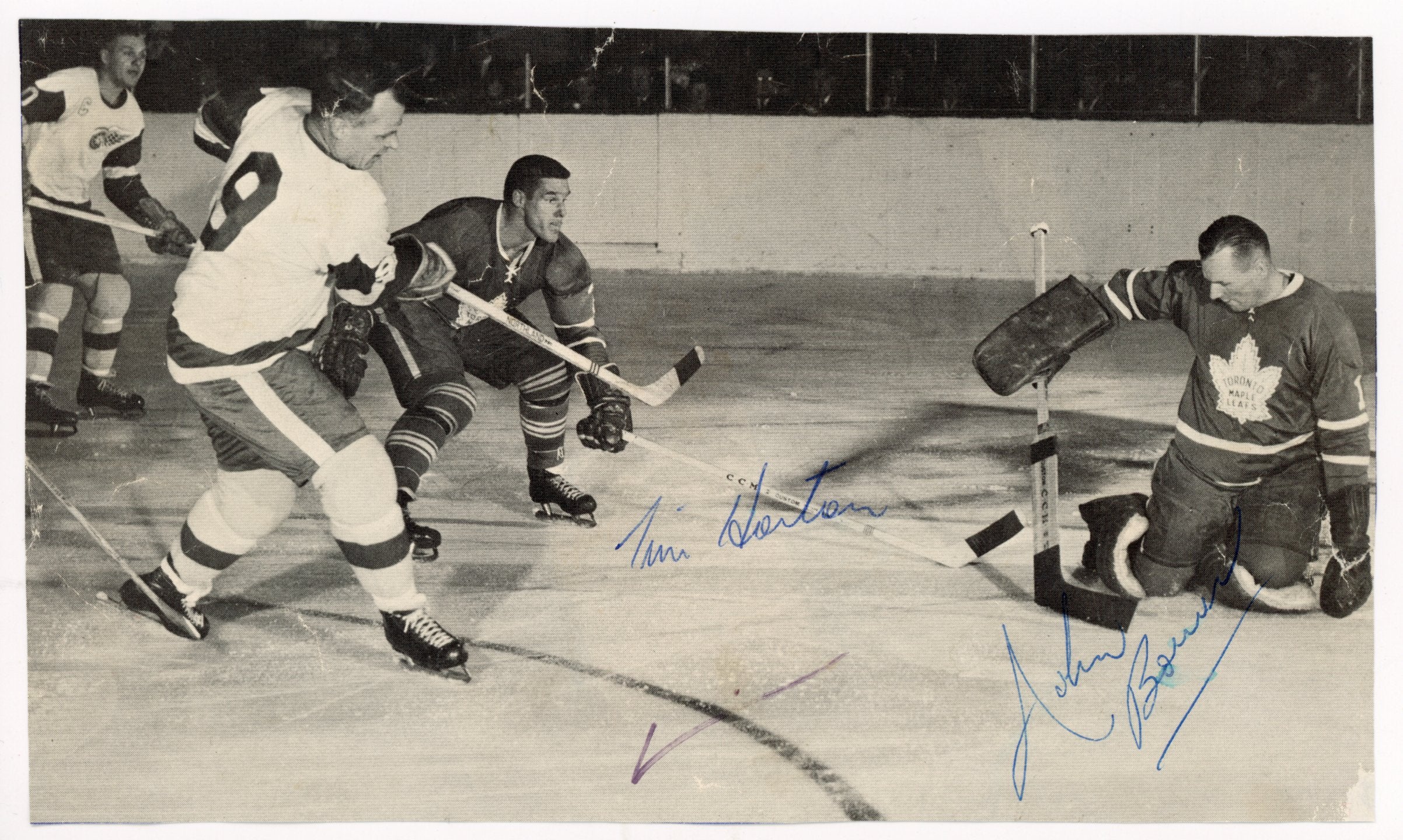 Tim Horton & Johnny Bower Maple Leafs Autographed Signed Magazine Photo AMCo LOA