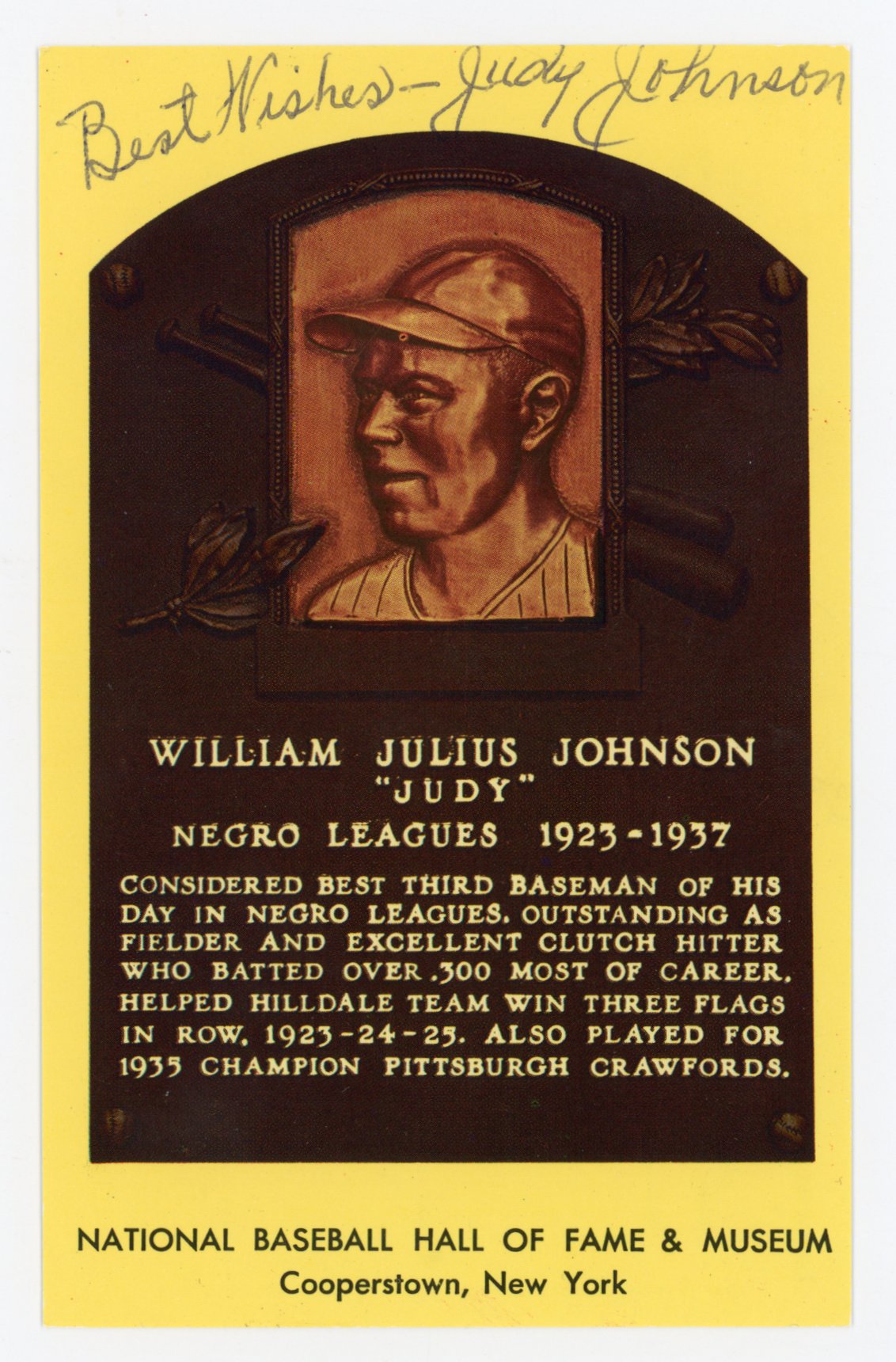 Judy Johnson Negro Leagues Autographed Signed Gold HOF Plaque AMCo COA
