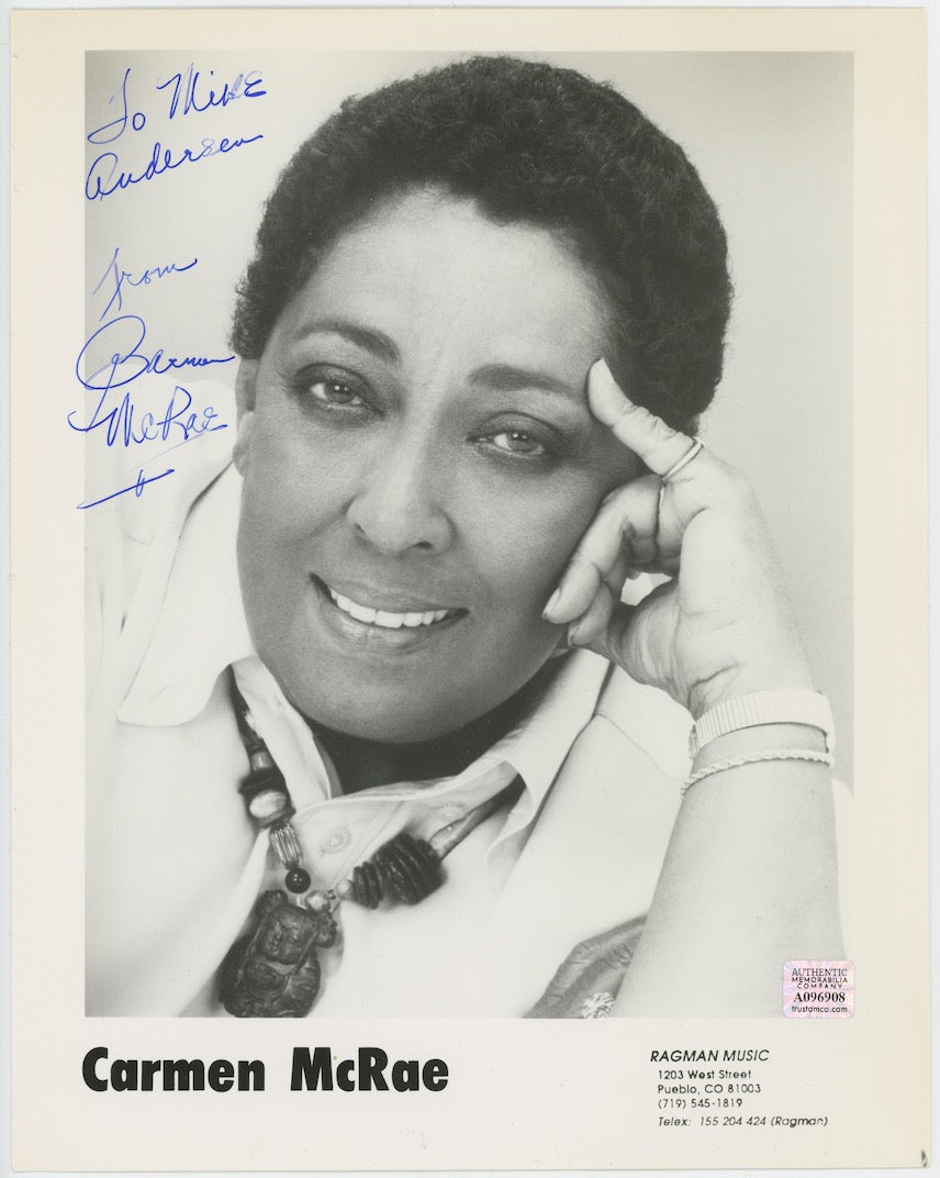 Carmen McRae Take Five Autographed Signed 8x10 Photo AMCo COA