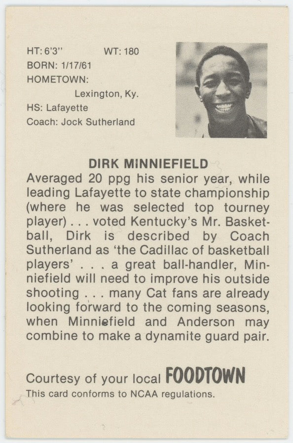 Dirk Minniefield 1979-80 University of Kentucky Wildcat Card #10 Auto Signed  AMCo