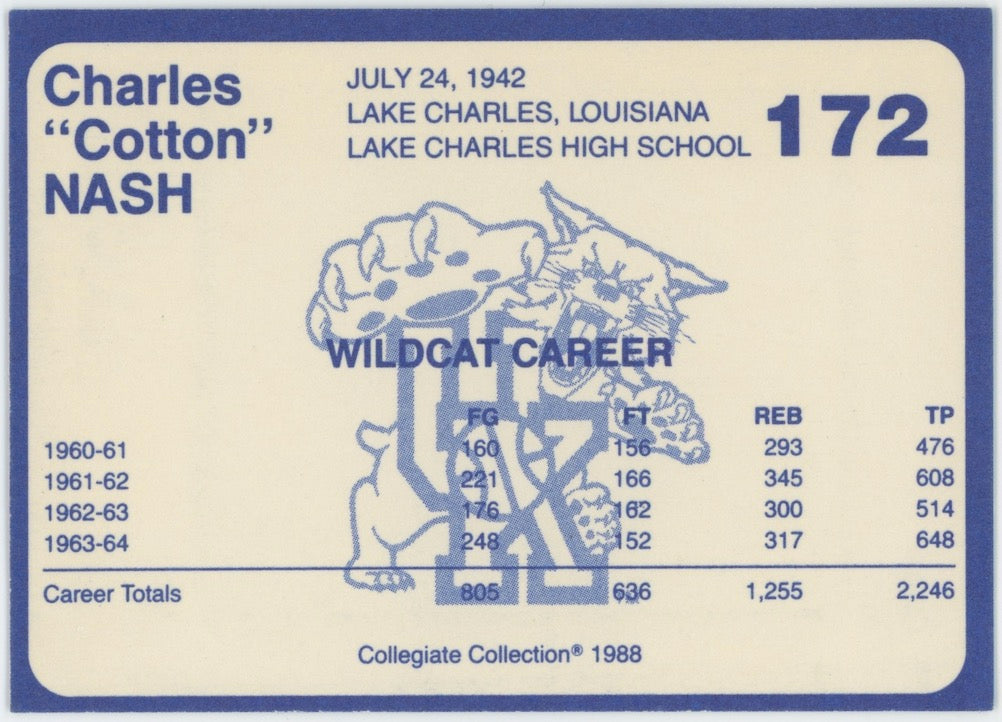 Cotton Nash 1988 Collegiate Collection #172 Kentucky's Finest Wildcat Auto Signed  AMCo