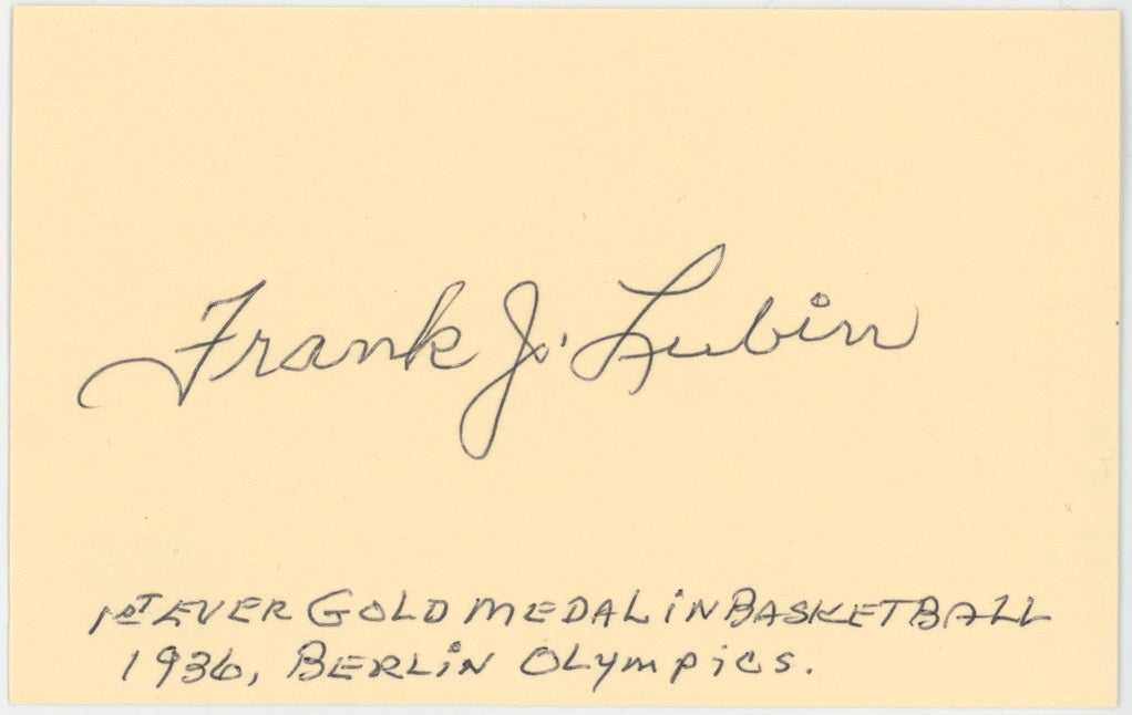 Frank Lubin 1936 Olympics Autographed Signed Index Card AMCo COA