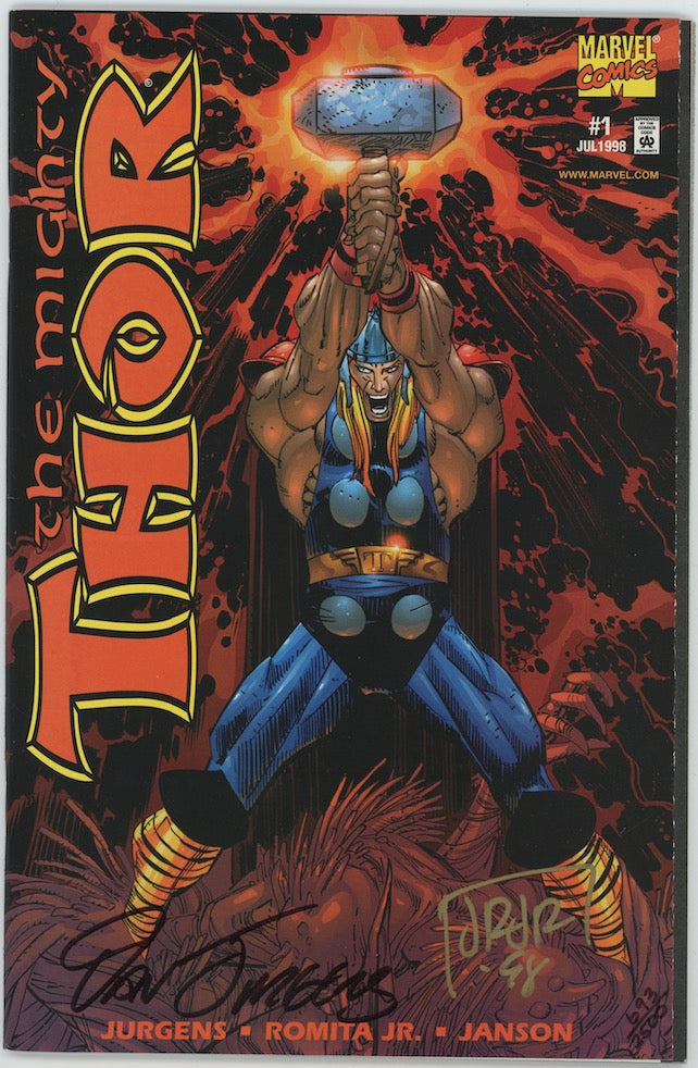 The Mighty Thor #1 John Romita Jr Dan Jurgens Autographed Signed Comic Book DF COA