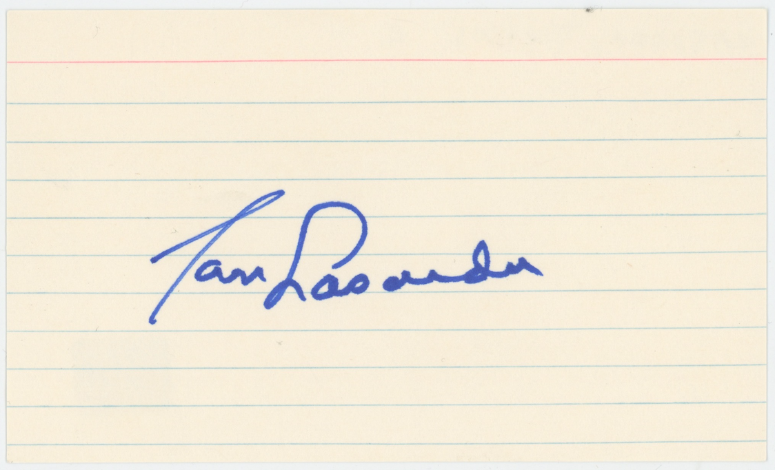 Tommy Lasorda Los Angeles Dodgers Autographed Signed Index Card AMCo COA