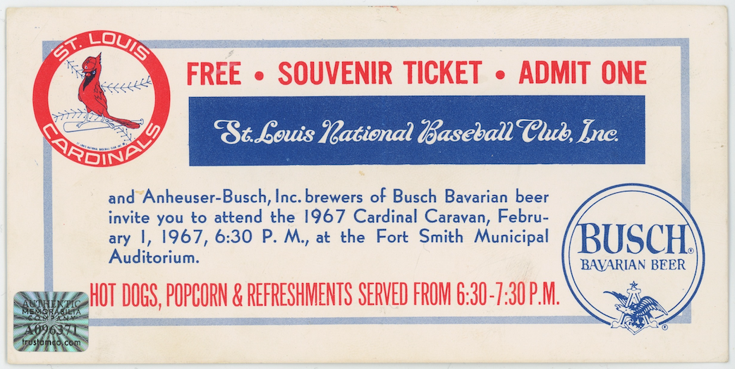 1967 St. Louis Cardinals World Series Team Autographed Signed Ticket AMCo COA