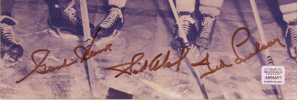 Gordie Howe Sid Abel & Ted Lindsay Autographed Signed Photo 8x10 Photo AMCo COA