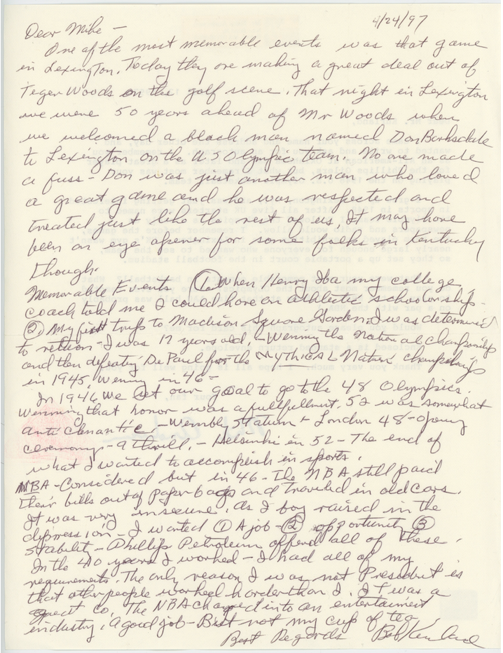 Bob Kurland 1948 Olympics Autographed Signed Letter AMCo COA