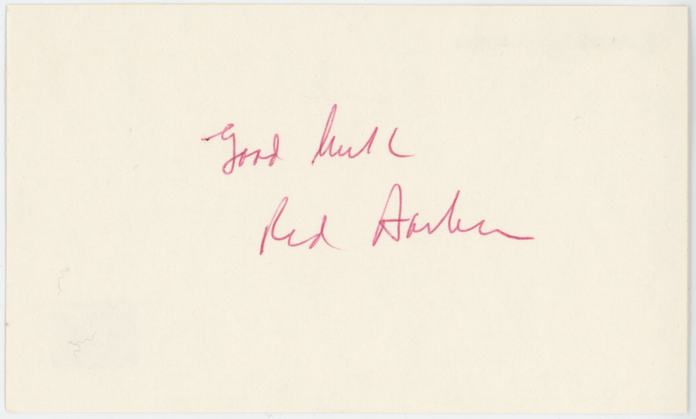 Red Barber New York Yankees Announcer Autographed Signed Index Card AMCo COA