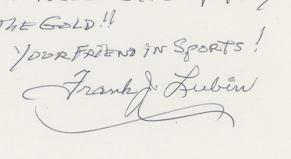 Frank Lubin 1936 Olympics Autographed Signed Letter AMCo COA