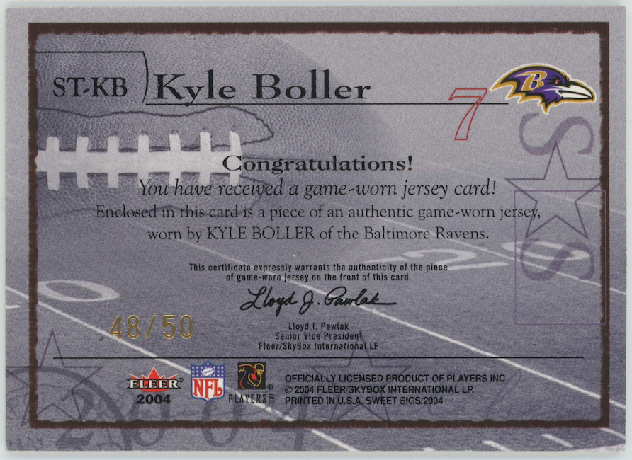 Kyle Boller 2004 Fleer Sweet Stitches Game-Worn Patch #ST-KB /50