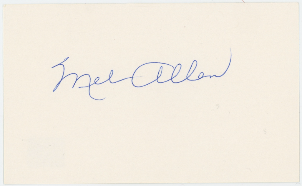 Mel Allen New York Yankees Announcer Autographed Signed Index Card AMCo COA