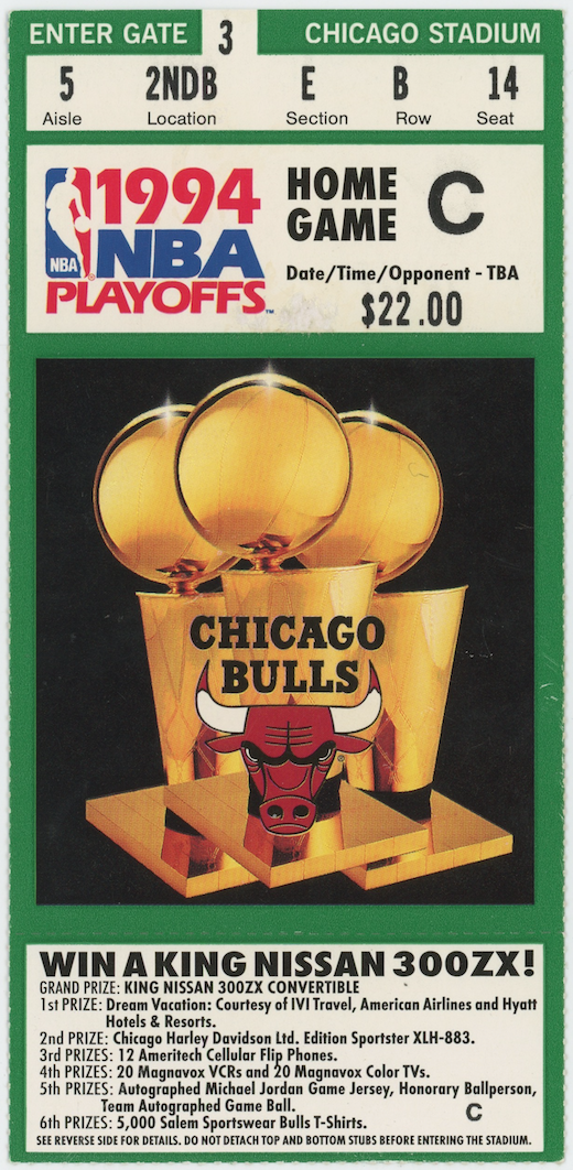 1994 Chicago Bulls NBA Pippen Sits Kukoc Game Winner Original Vintage Ticket