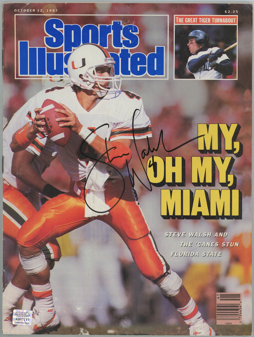 Steve Walsh Hurricanes Autographed Signed Sports Illustrated Magazine AMCo COA