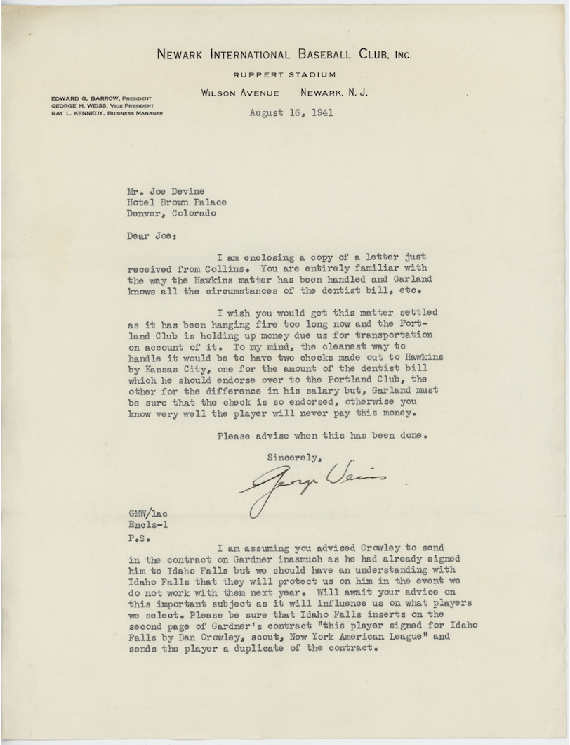 George Weiss New York Yankees Autographed Signed Letter AMCo LOA